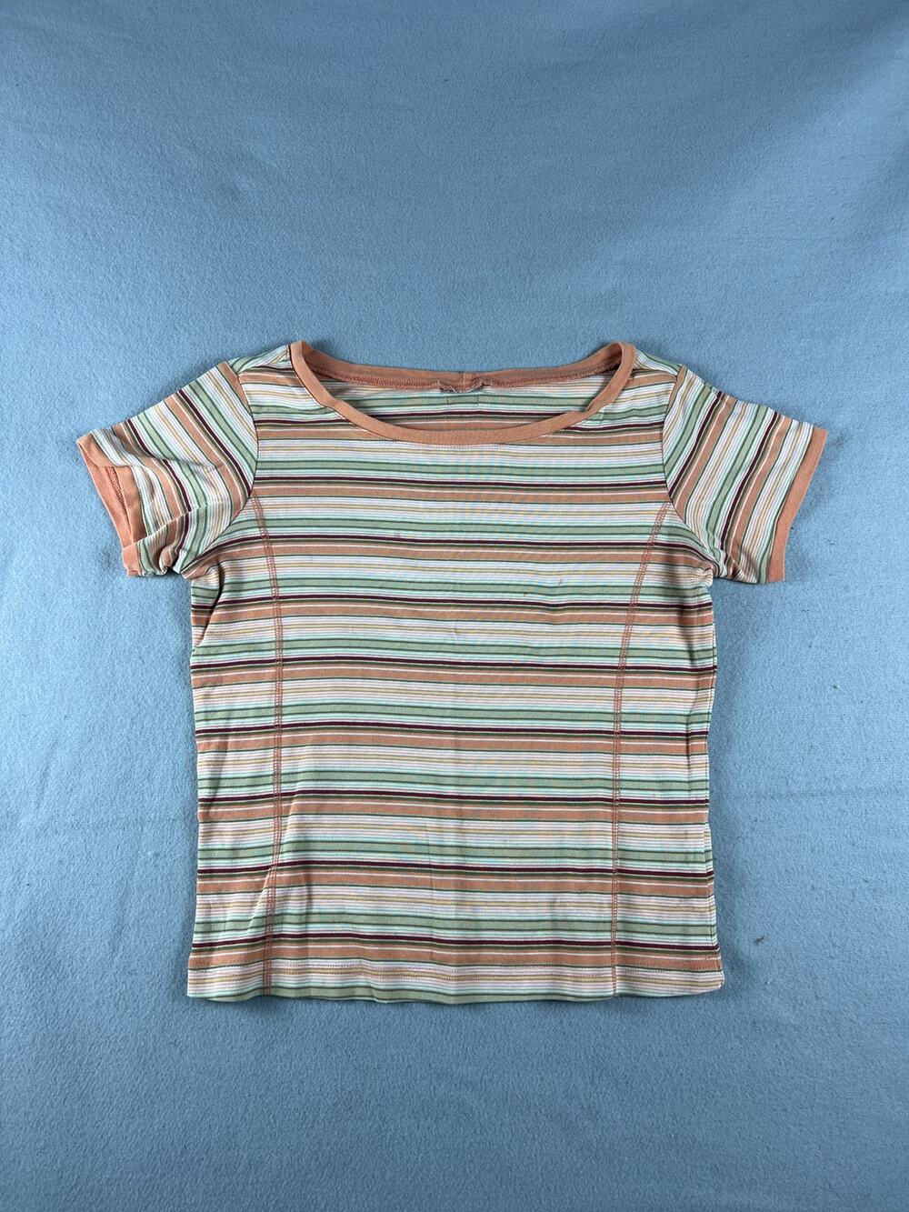 Columbia Top Girls L 10/12 White Orange Green Stripes Knit Classic Outdoor Y2K